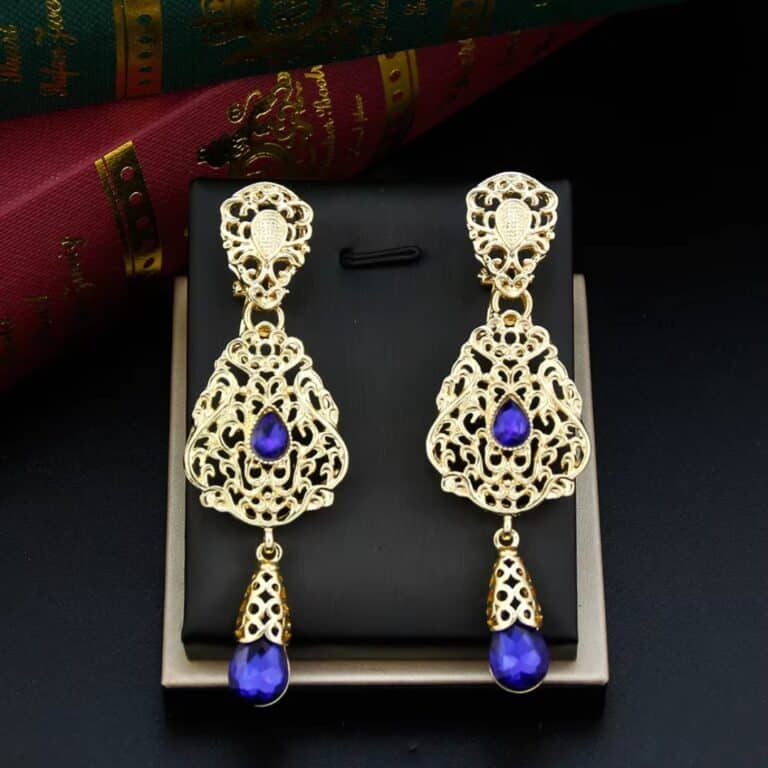 Boucles D'oreilles Orientales avec Pierres Colorées 7
