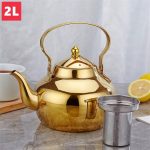 Chaleira dourada em aço inoxidável com infusor