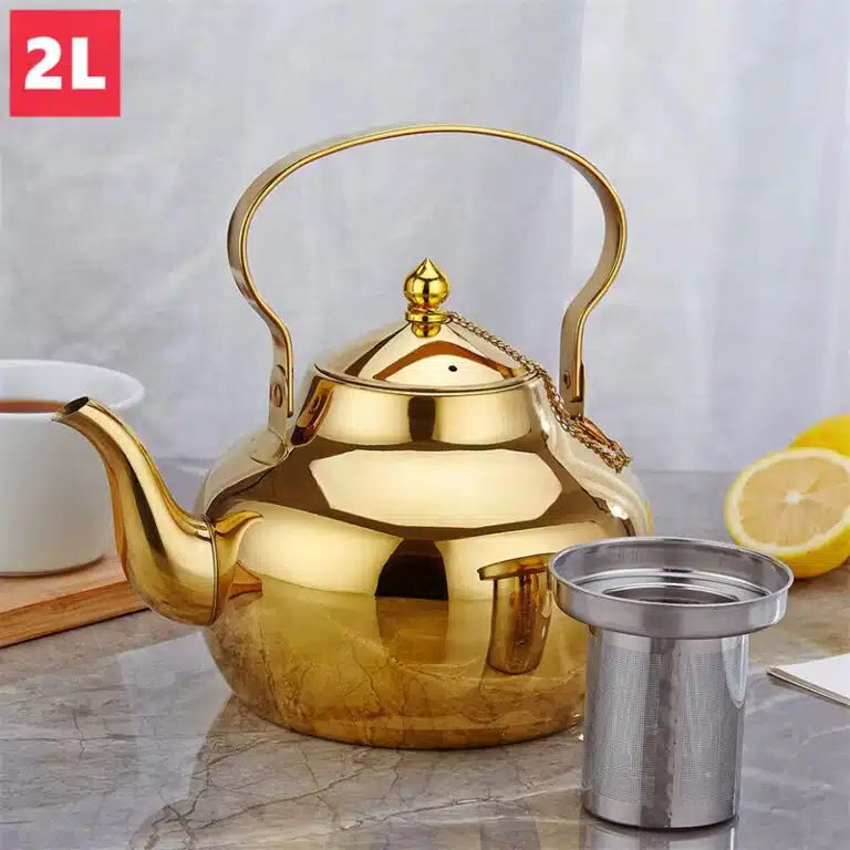 Bouilloire dorée en acier inoxydable avec infuseur