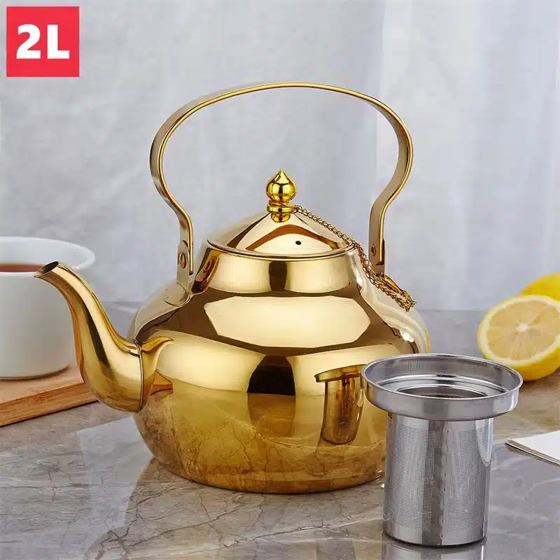 Bouilloire dorée en acier inoxydable avec infuseur