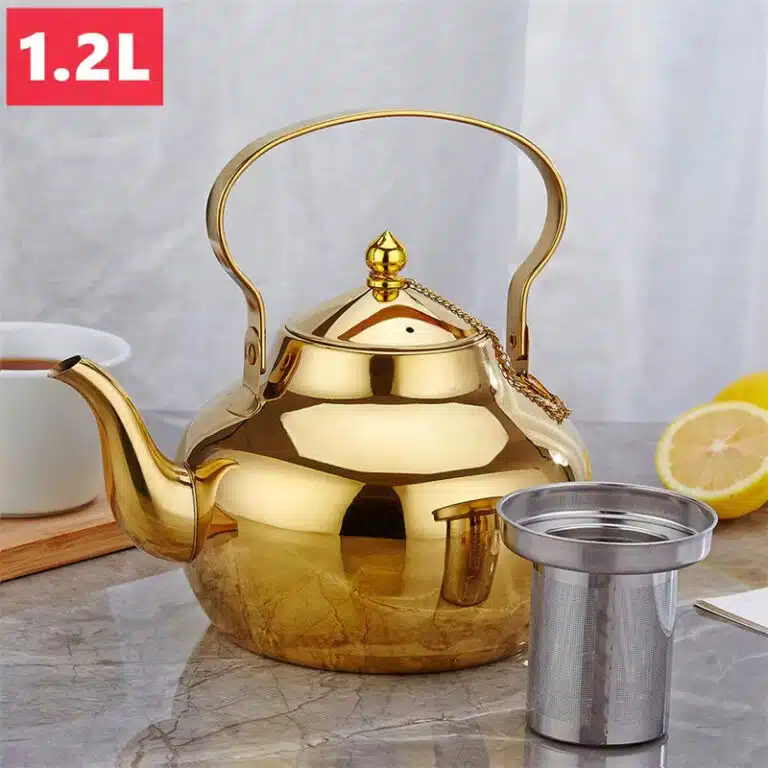 Bouilloire dorée en acier inoxydable avec infuseur