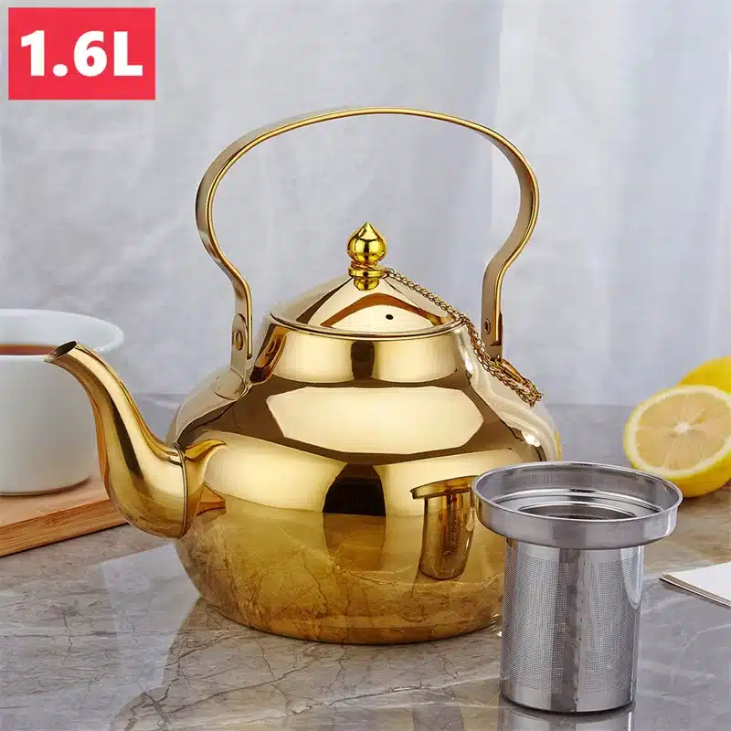 Bouilloire dorée en acier inoxydable avec infuseur