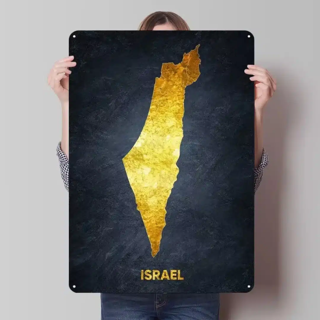 Carte murale en métal d'israël dorée