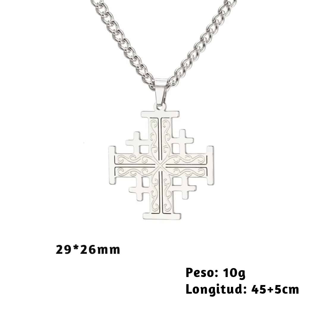 Colgante cruz de Jerusalén de acero inoxidable