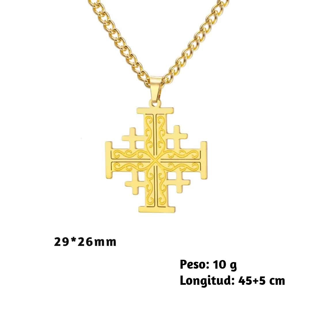 Colgante cruz de Jerusalén de acero inoxidable