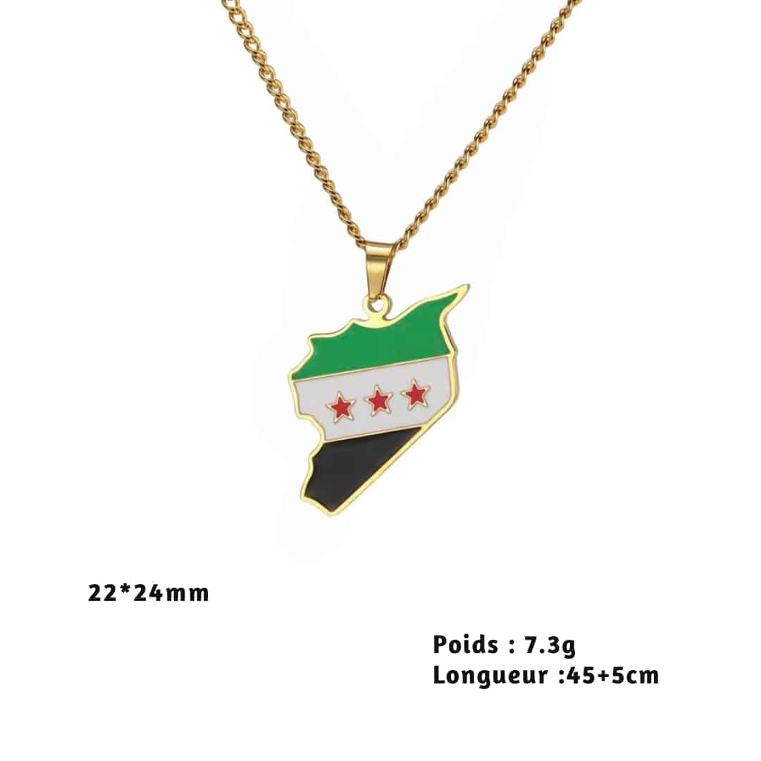 Collier Carte de la Syrie en Acier Inoxydable 1