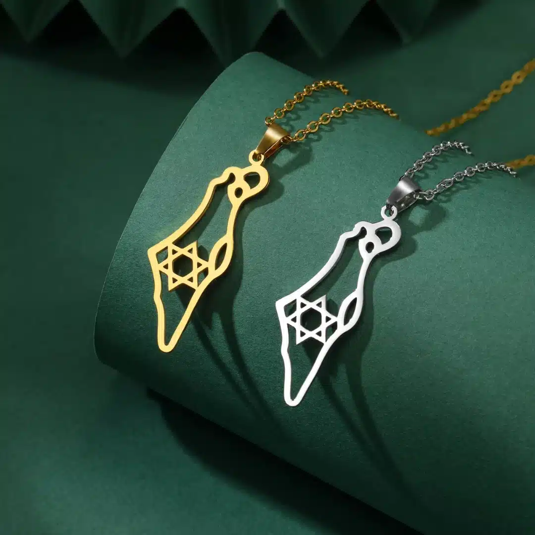 Collier carte Israël en acier inoxydable