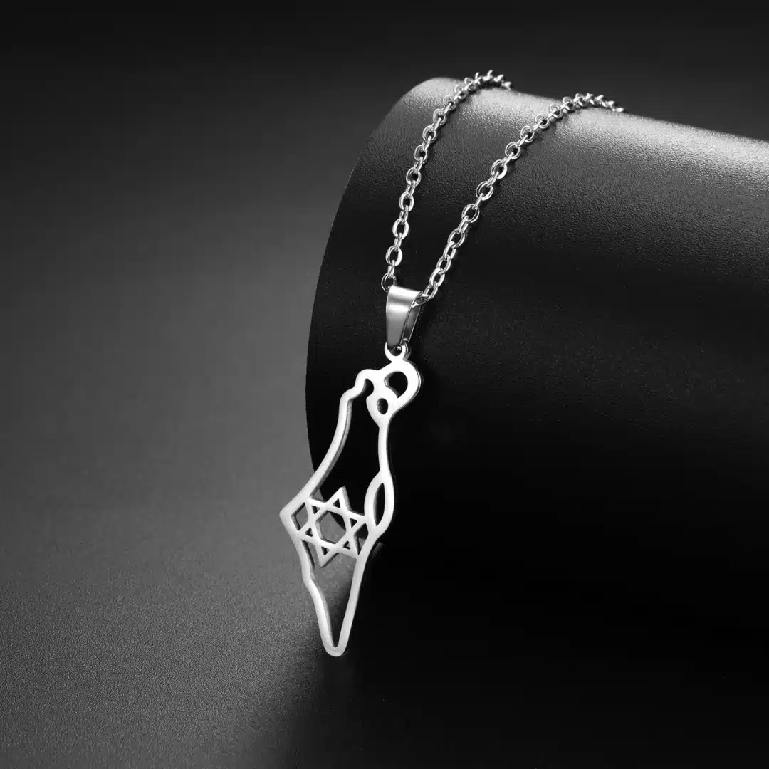 Collier carte Israël en acier inoxydable