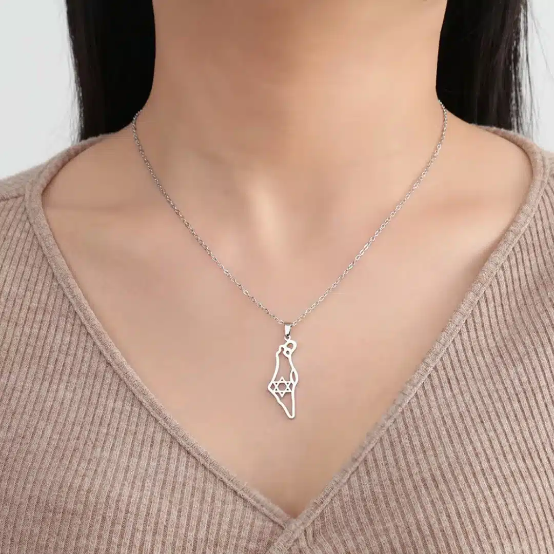 Collier carte Israël en acier inoxydable