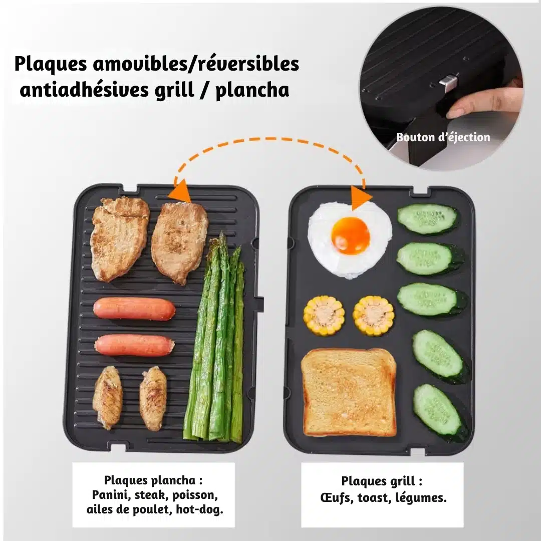 Plancha électrique antiadhésive Biolomix avec 6 programmes de cuisson