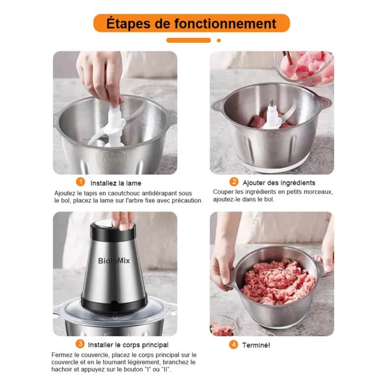 Hachoir électrique BioloMix 2L 500w bol inox double lame - 10 (11)
