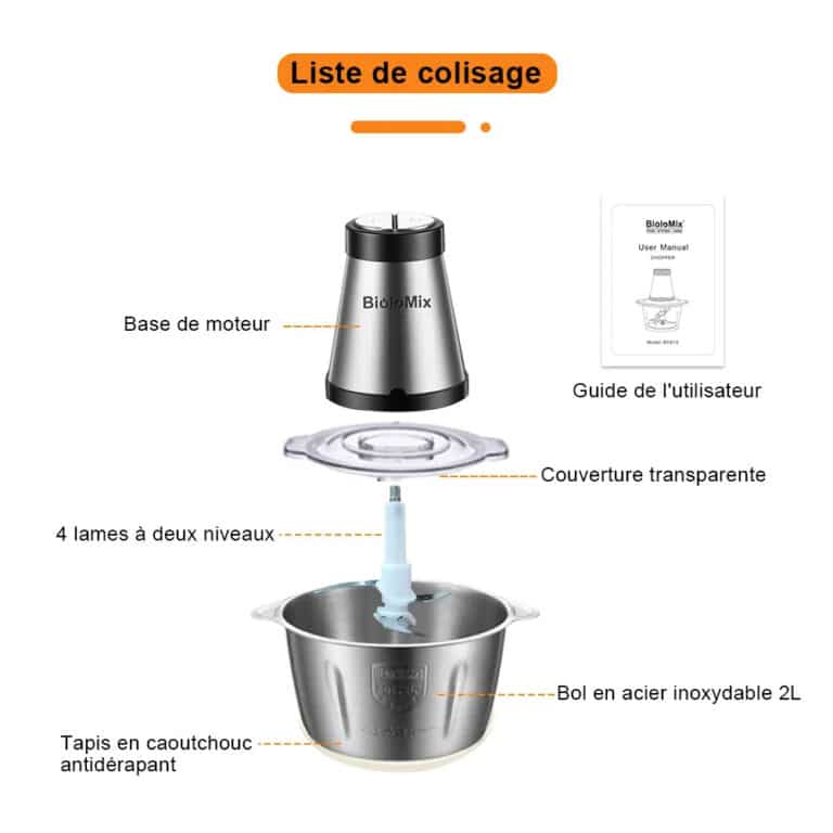 Hachoir électrique BioloMix 2L 500w bol inox double lame - 10 (13)