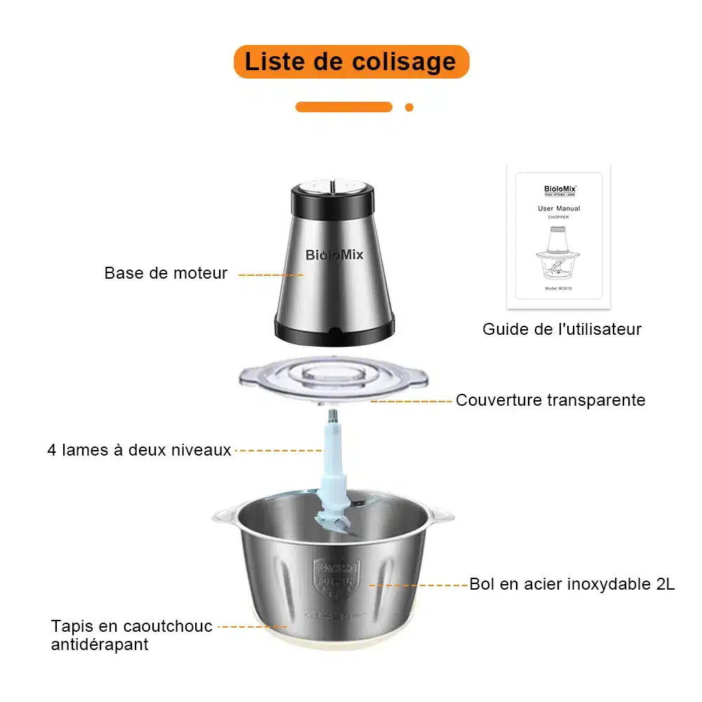 Hachoir multifonction Biolomix en acier inoxydable pour viande et légumes