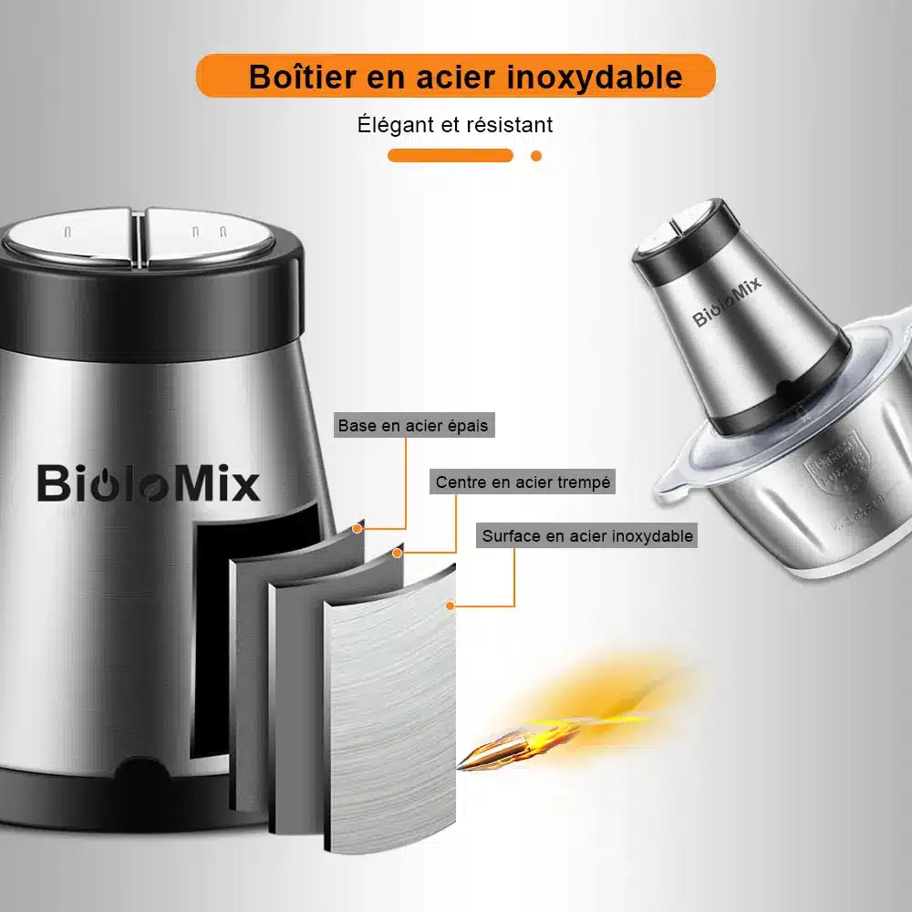 Hachoir multifonction Biolomix en acier inoxydable pour viande et légumes