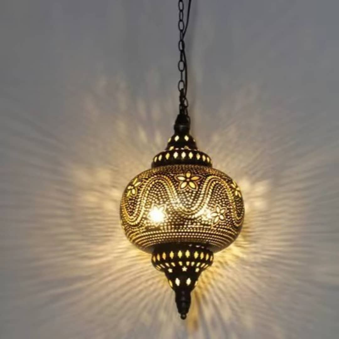 Lampe Suspendue Orientale en Alliage Motifs Fleuris
