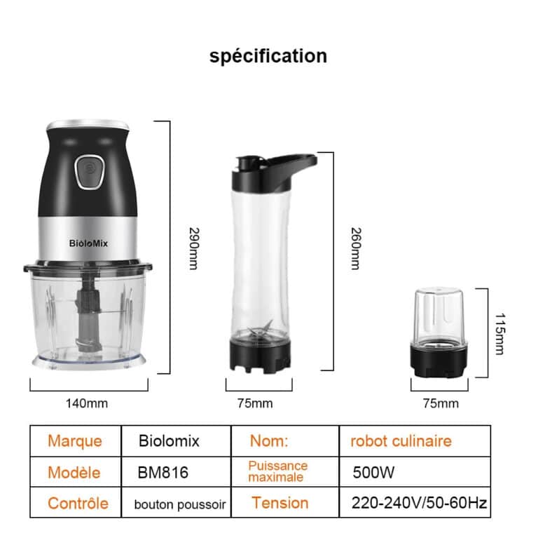 Mixeur Biolomix 500w avec Lames en Acier Inoxydable - 10 (2)