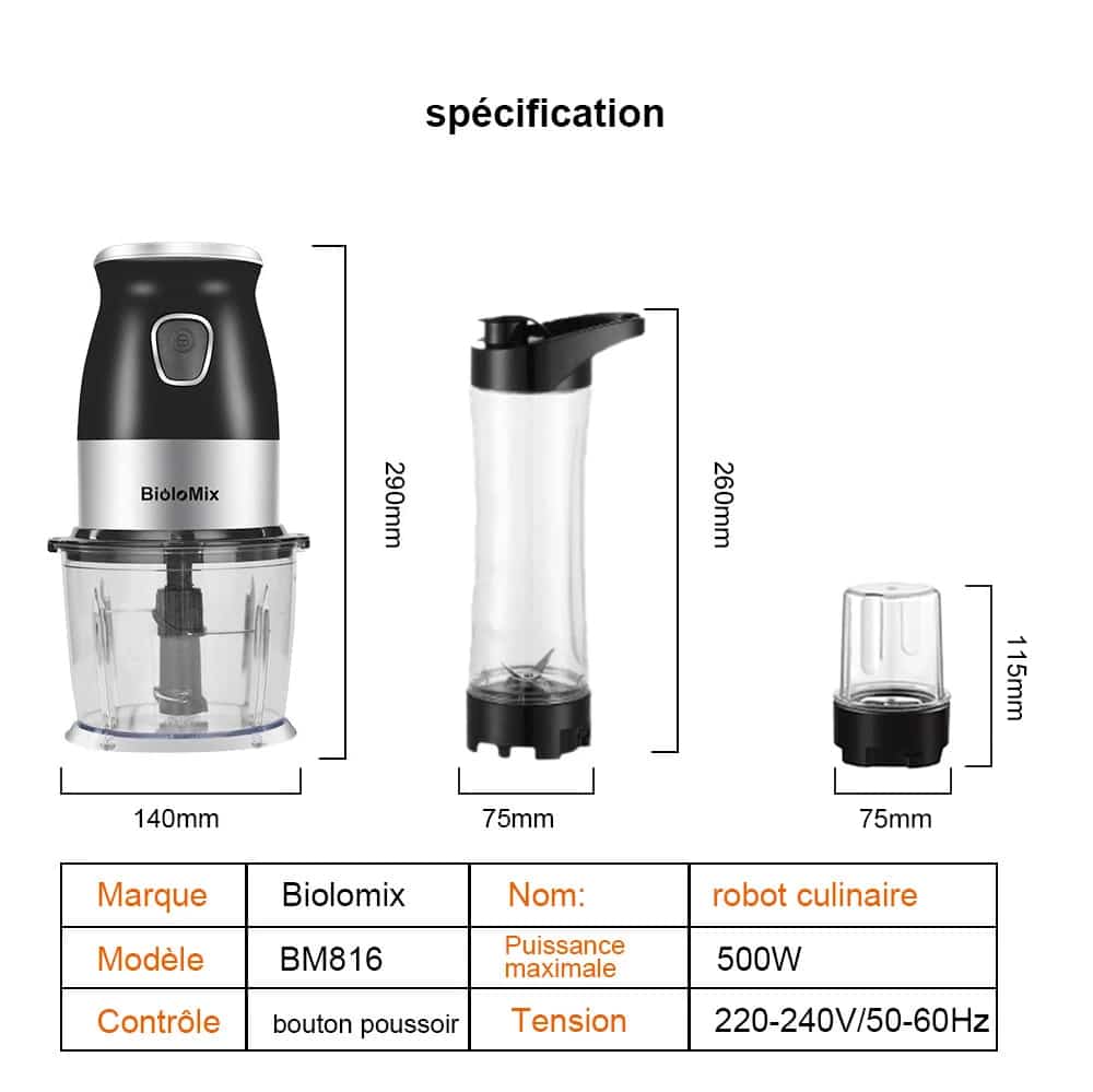 Mixeur Biolomix 500w avec Lames en Acier Inoxydable - 10 (2)