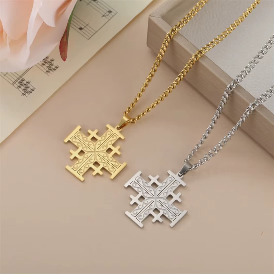 Pendentif Croix de Jérusalem en Acier Inoxydable 4