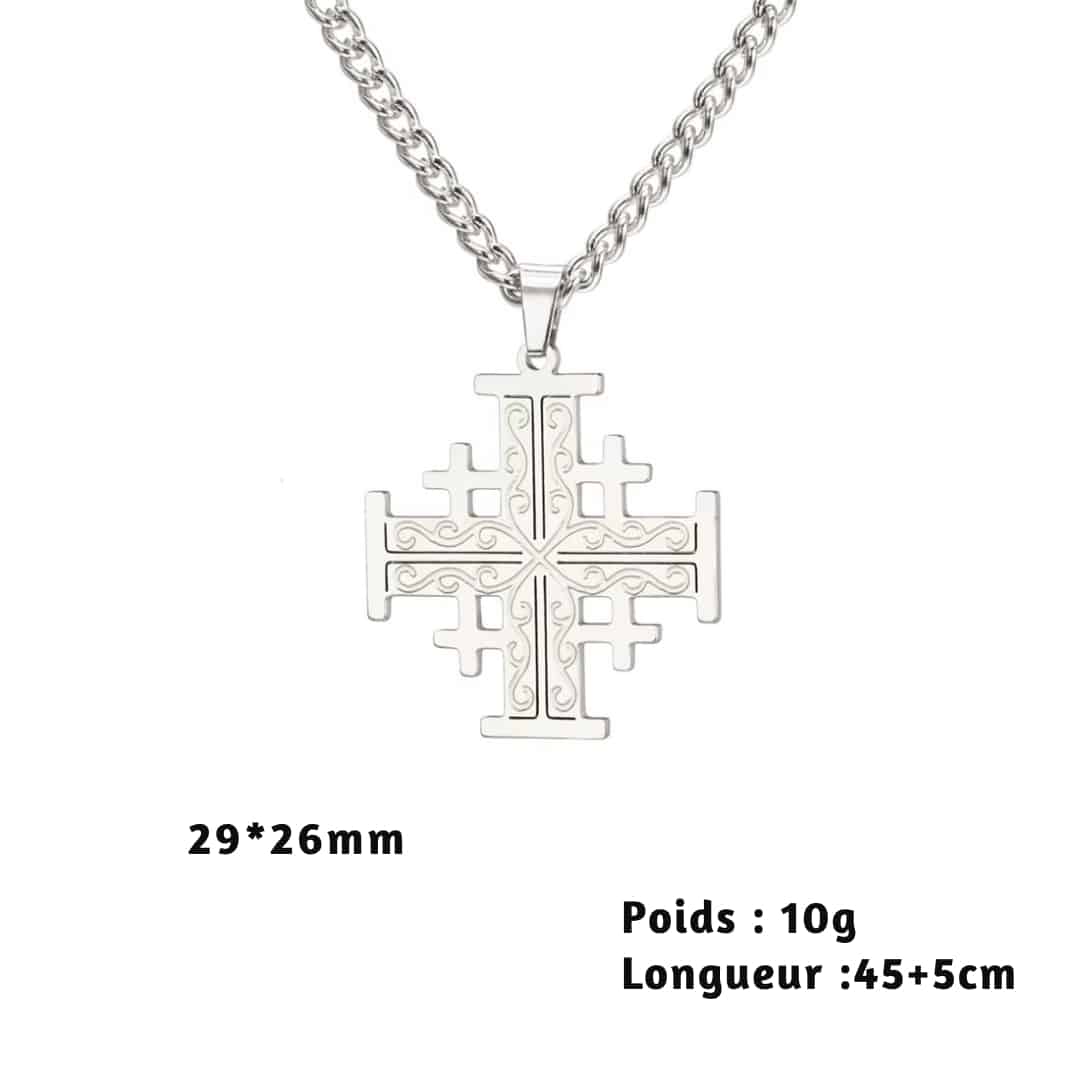 Pendentif Croix de Jérusalem en Acier Inoxydable 7