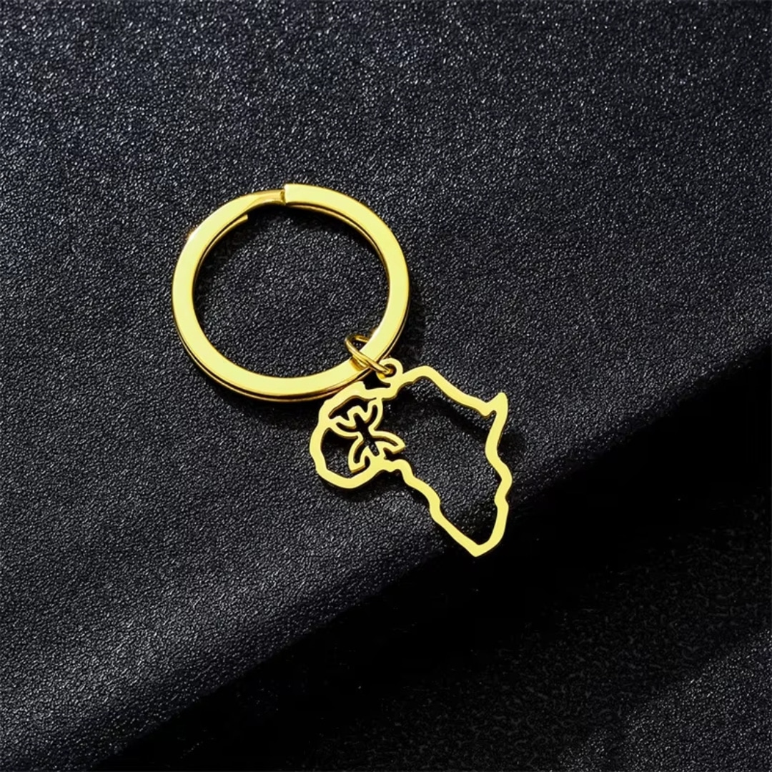 Porte-clés Carte D'afrique en Acier Inoxydable avec Symbole Berbère 1