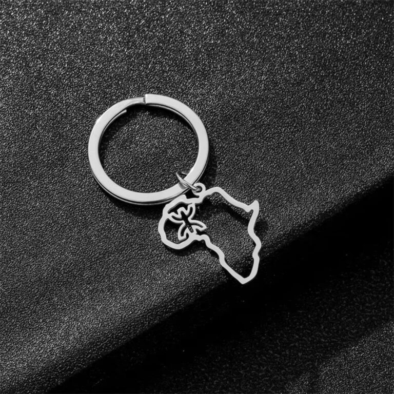 Porte-clés Carte D'afrique en Acier Inoxydable avec Symbole Berbère 2