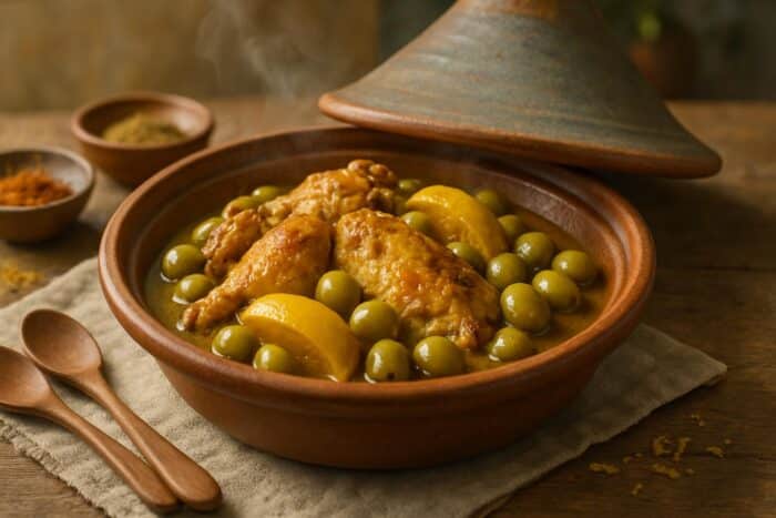 La recette de tajine de poulet aux olives et citrons confits