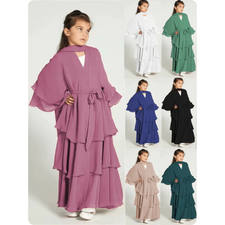 Robe Abaya Longue pour Enfant à Volants 1
