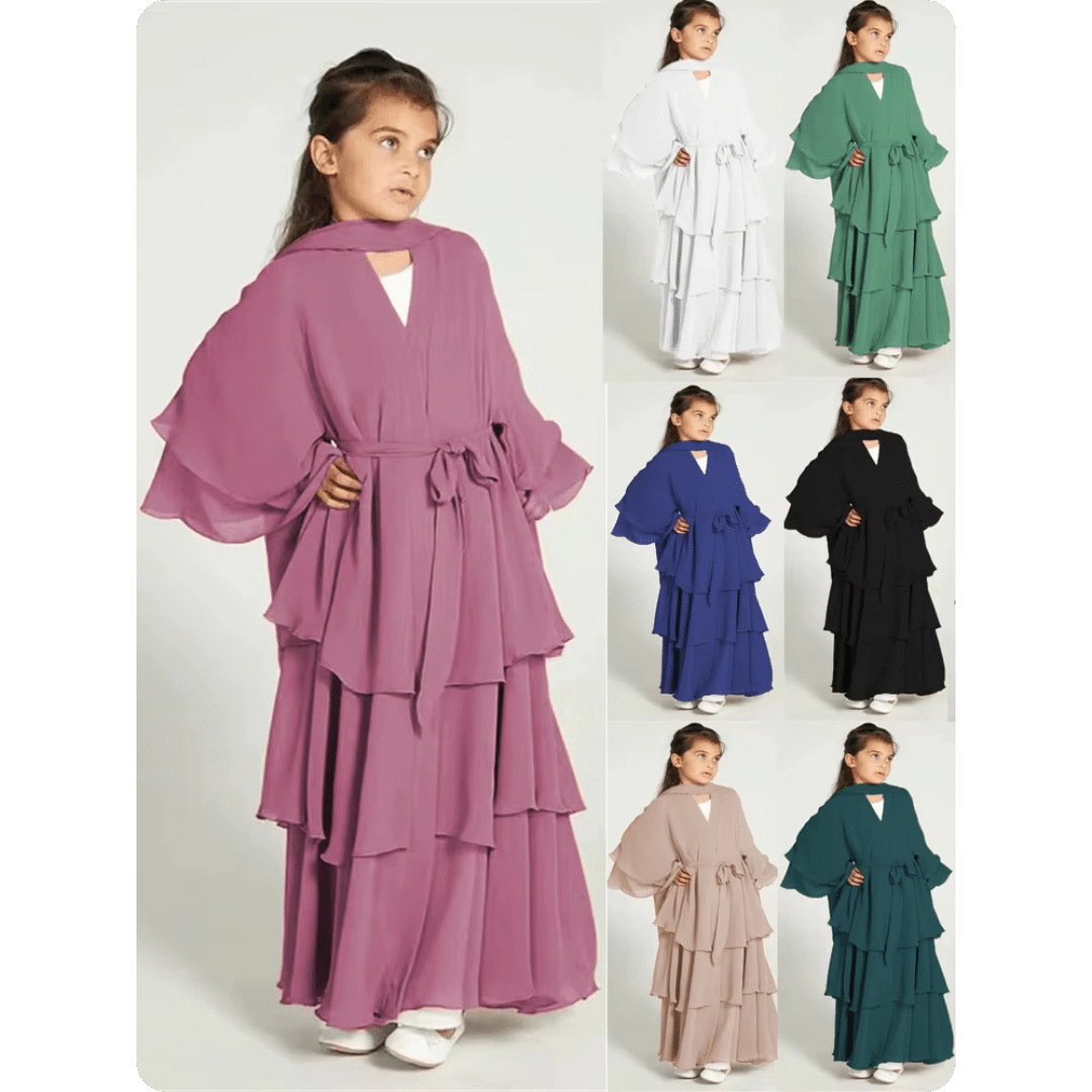 Robe Abaya Longue pour Enfant à Volants 1