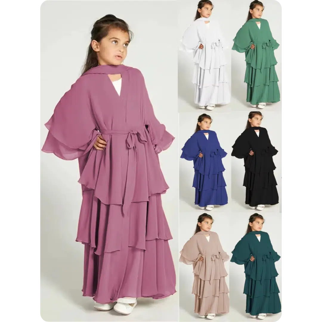 Robe abaya longue pour enfant à volants