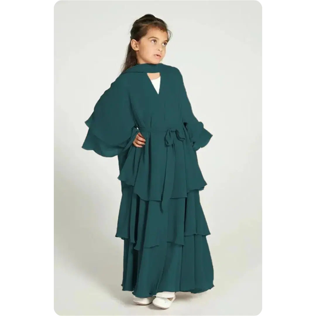 Robe abaya longue pour enfant à volants