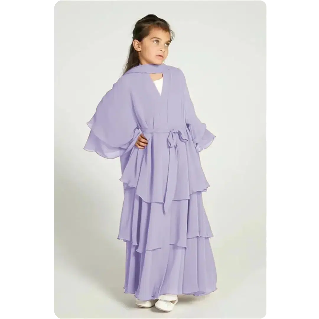 Robe abaya longue pour enfant à volants