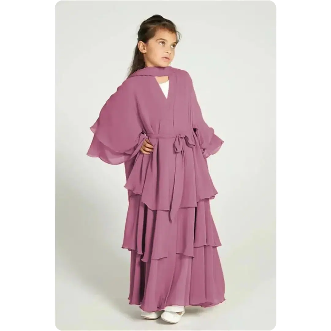 Robe abaya longue pour enfant à volants