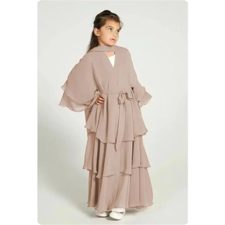 Robe abaya longue pour enfant à volants