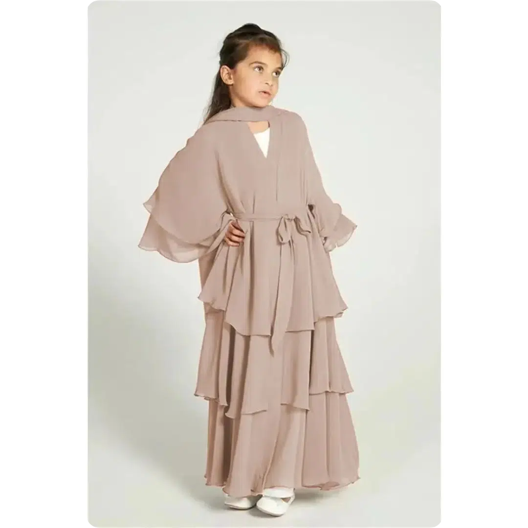 Robe abaya longue pour enfant à volants