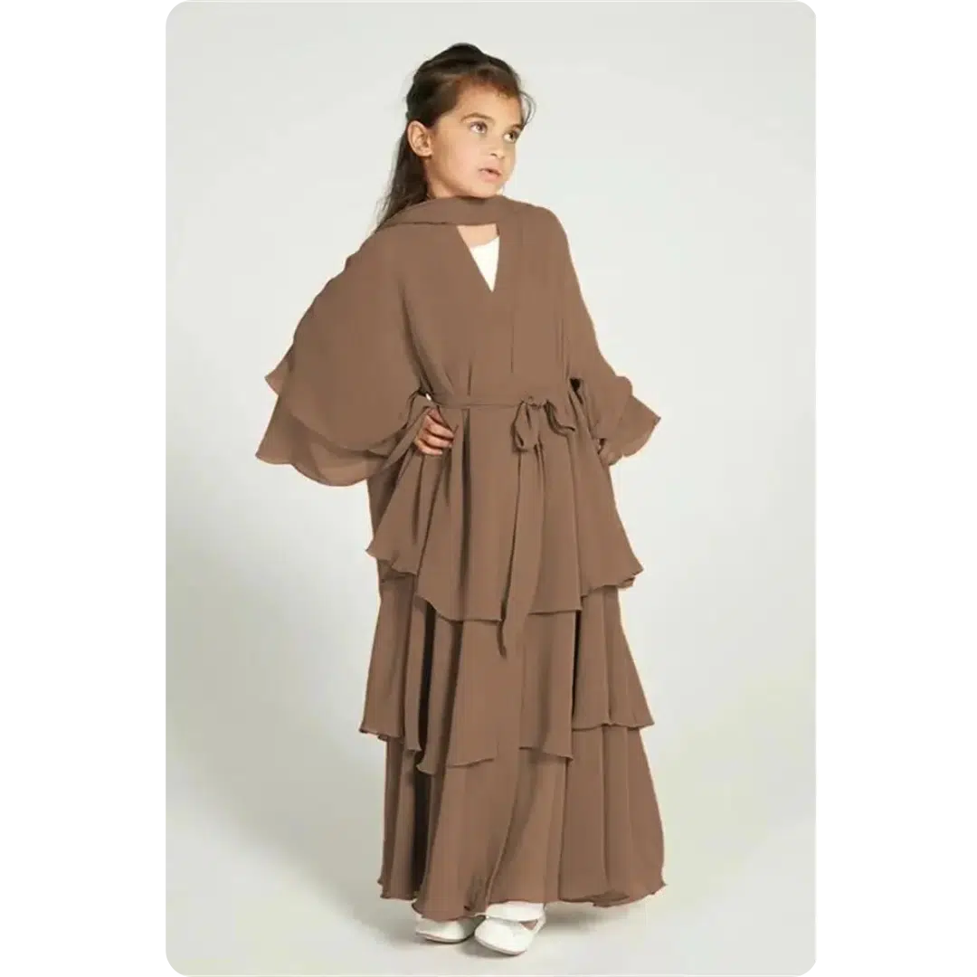 Robe abaya longue pour enfant à volants