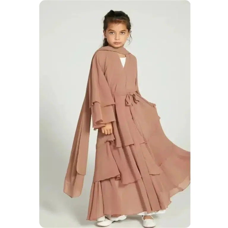 Robe abaya longue pour enfant à volants