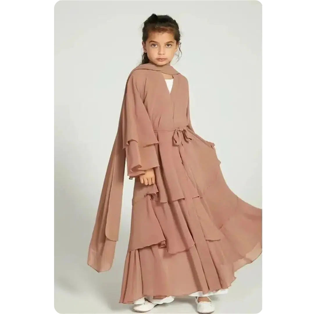 Robe abaya longue pour enfant à volants
