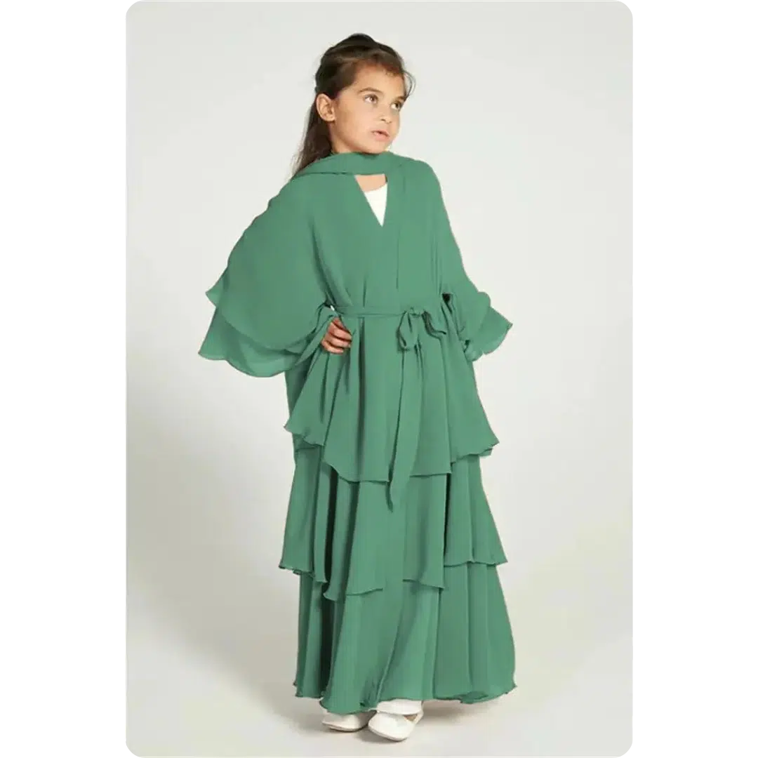 Robe abaya longue pour enfant à volants