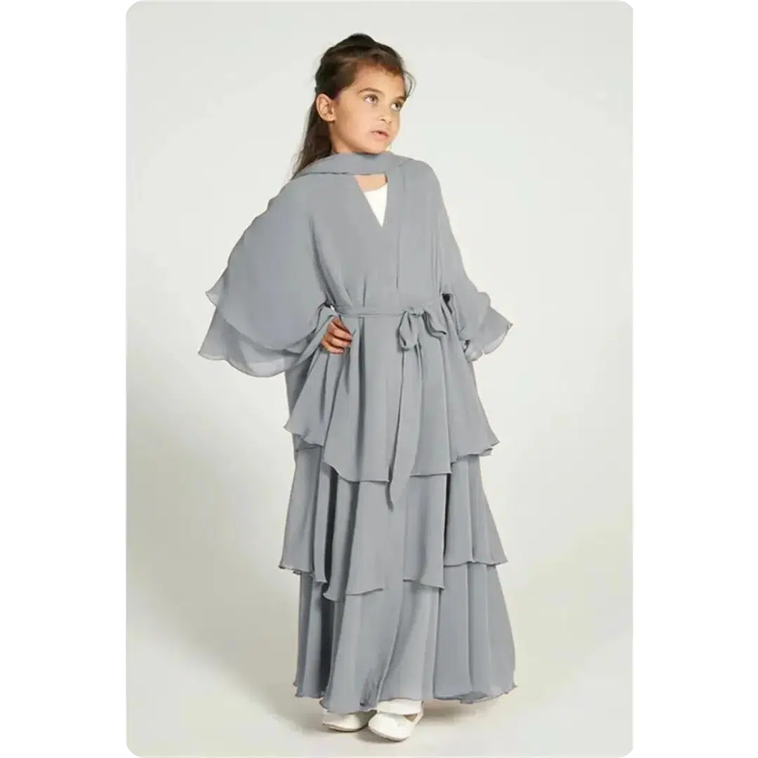 Robe abaya longue pour enfant à volants