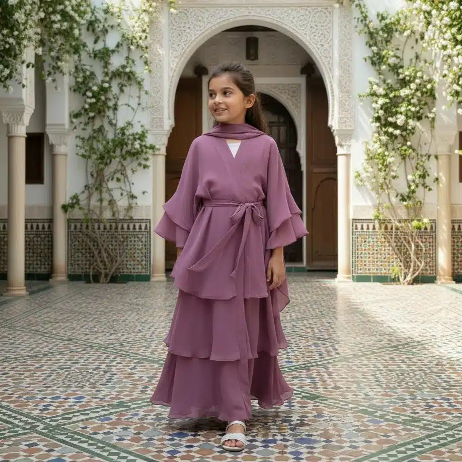 Robe abaya longue pour enfant à volants