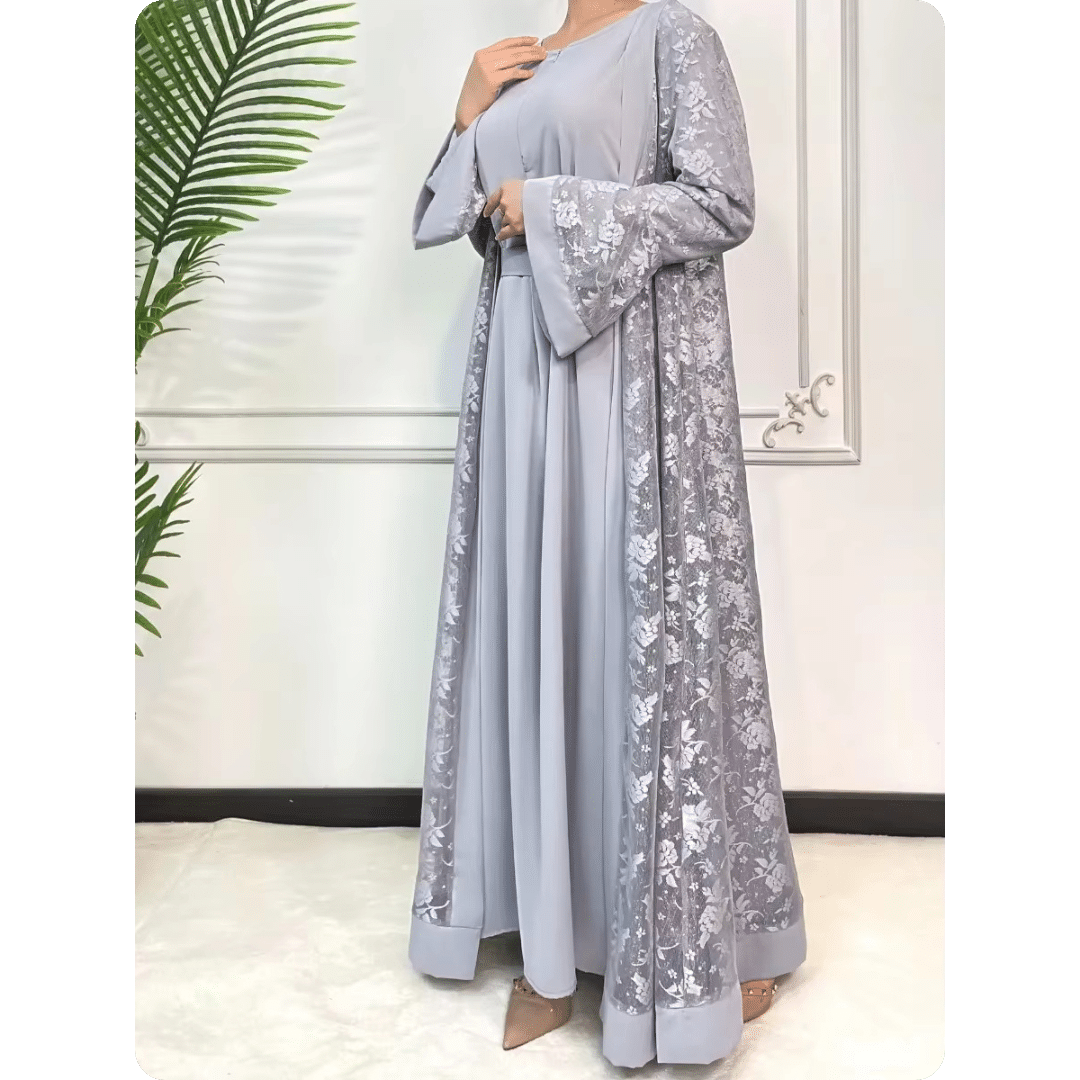 Robe Longue Orientale à Manches Larges Motifs Floraux 1