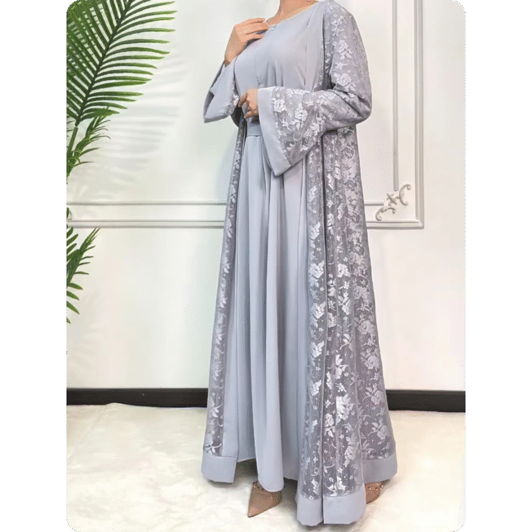 Robe Longue Orientale à Manches Larges Motifs Floraux 1