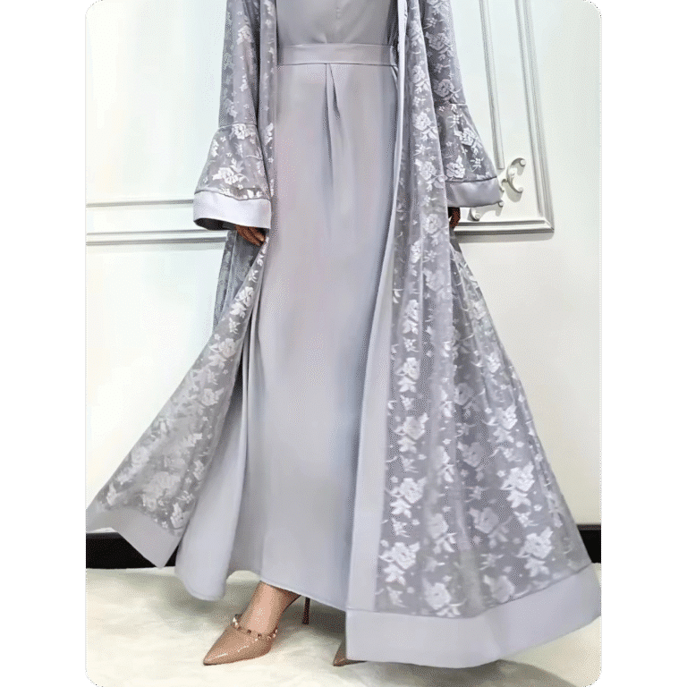 Robe Longue Orientale à Manches Larges Motifs Floraux 3