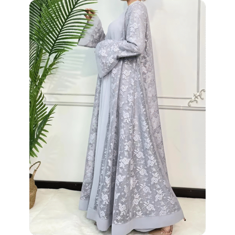 Robe Longue Orientale à Manches Larges Motifs Floraux 4