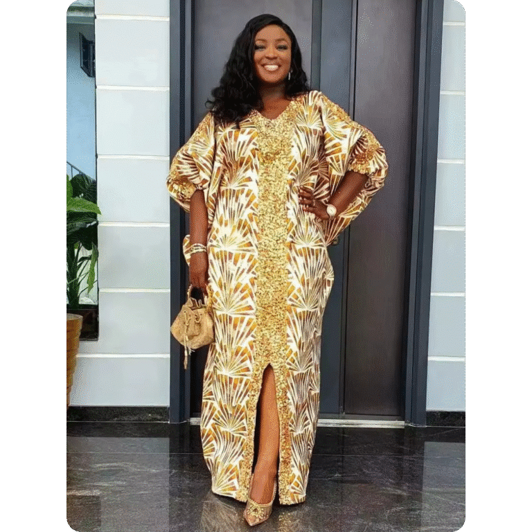 Robe Orientale en Tissu Satin avec Motifs Géométriques 1