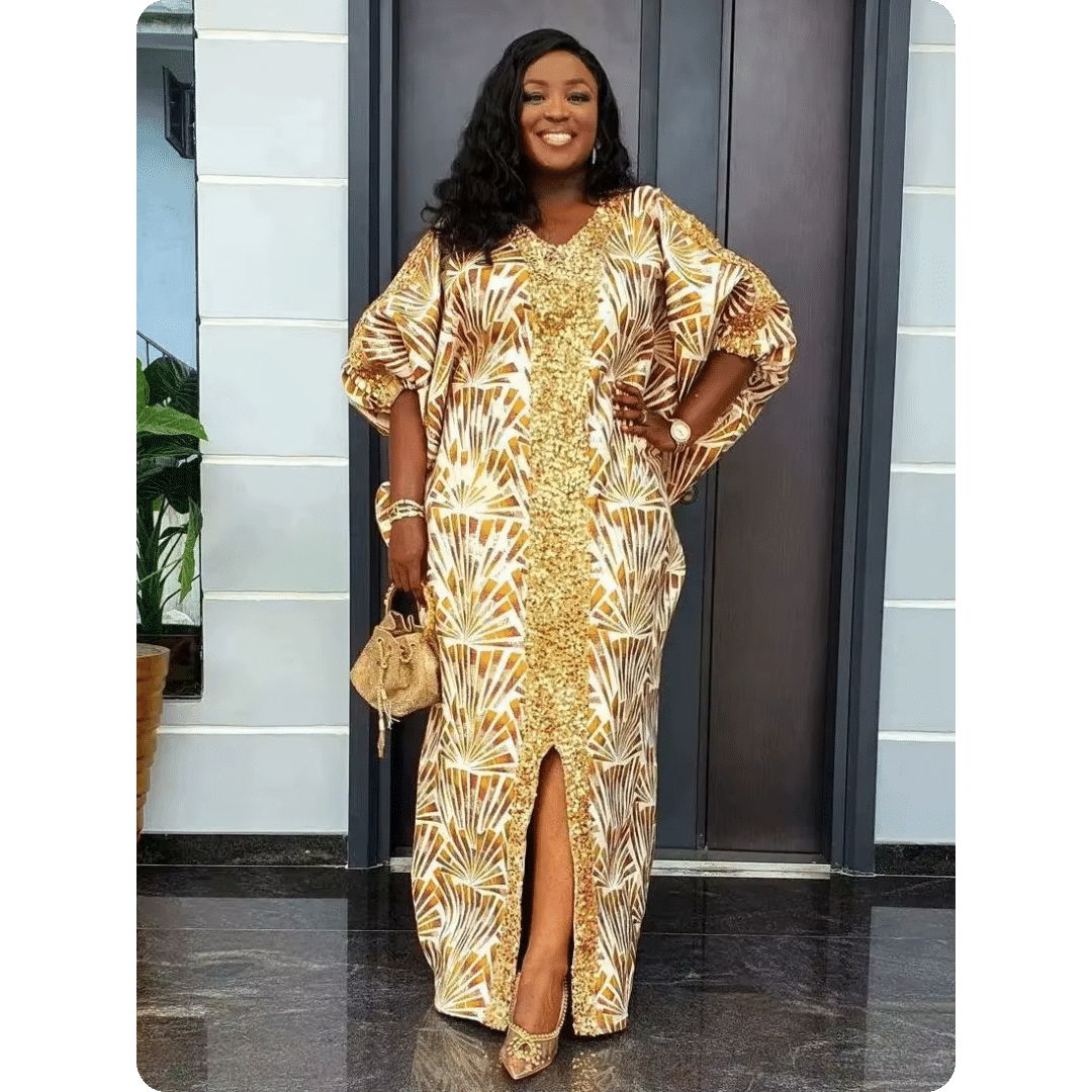 Robe Orientale en Tissu Satin avec Motifs Géométriques 1