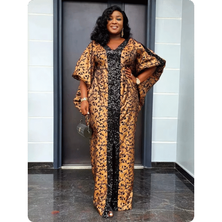 Robe Orientale en Tissu Satin avec Motifs Géométriques 3