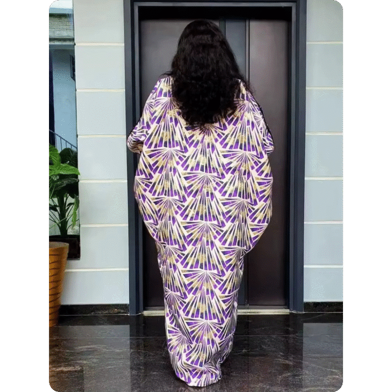 Robe Orientale en Tissu Satin avec Motifs Géométriques 6