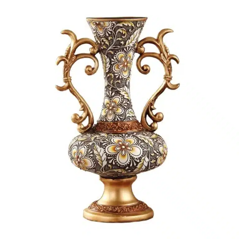 Oriental decorative vase with gold-tone floral patterns