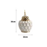 Vaso decorativo oriental branco e dourado alveolado